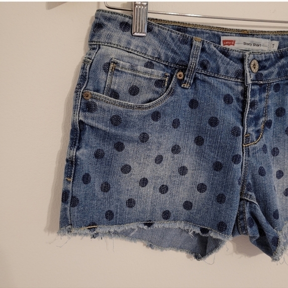 Levi's shortly short size 7 blue polka dot denim - Picture 3 of 15